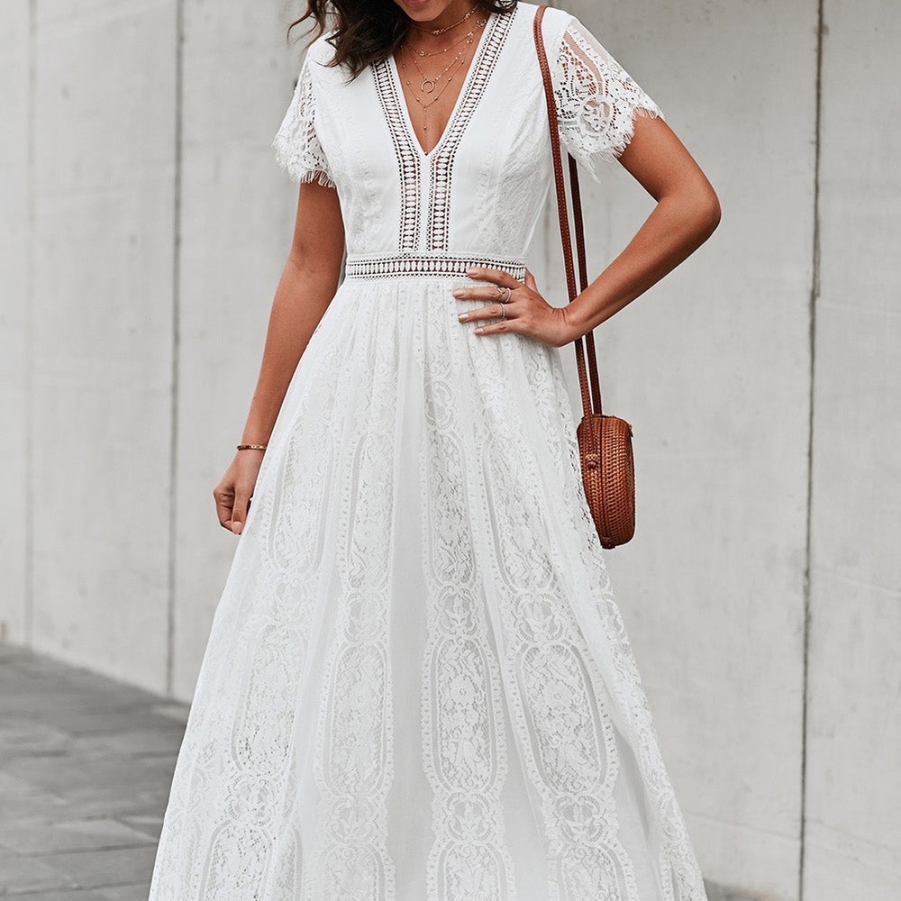 Boho wedding casual maxi lace dress